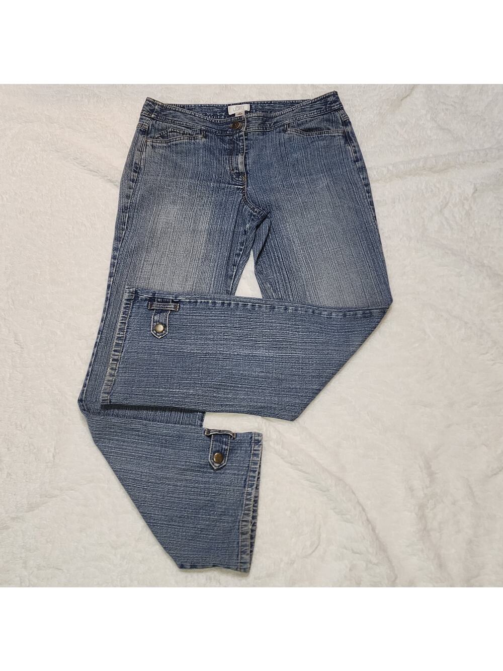 Ann Taylor LOFT Wide Leg Boot Leg Rodeo Jeans Buckle Hem, Size 8